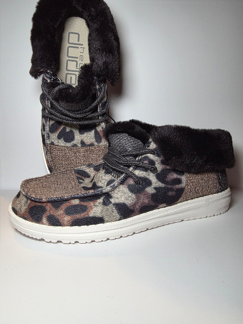 HEYDUDE Leopard Faux Fur Women’s Size 5 New With Box